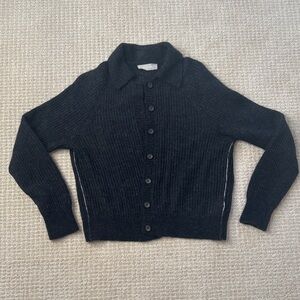 NWOT Everlane Alpaca Wool Collared Button-Front Cardigan Sweater w Piping Detail